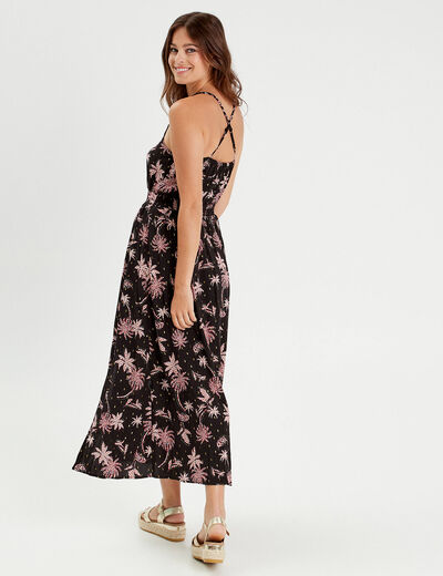 Robe longue évasée bretelles noir femme