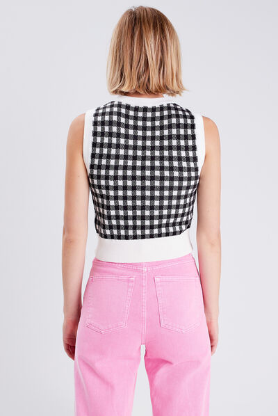 Pull débardeur sans manches noir femme