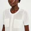 Gilet ajour&eacute; col rond manches courtes ecru femme