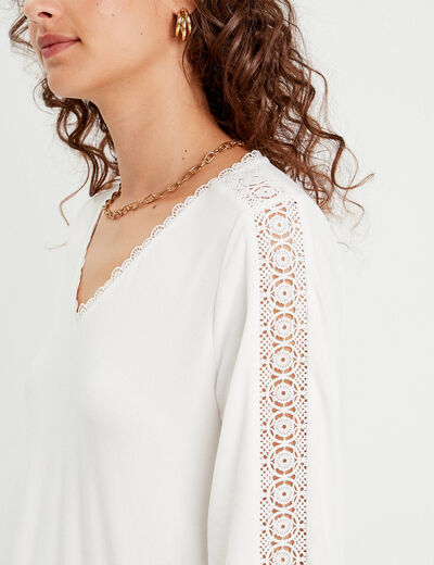 T-shirt manches longues ecru femme