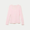 T-shirt thermique col en V plumetis rose clair femme