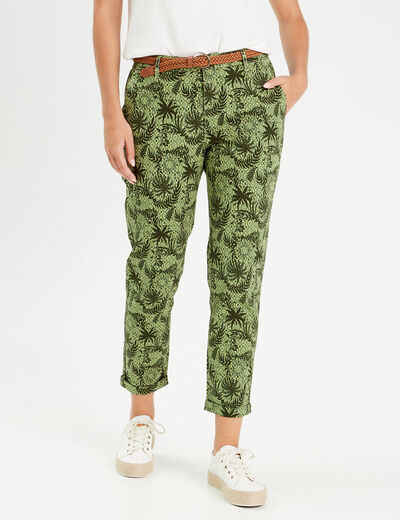 Pantalon chino slim 7/8ème vert femme