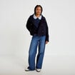 Sweat col chemise manches longues bleu marine femme
