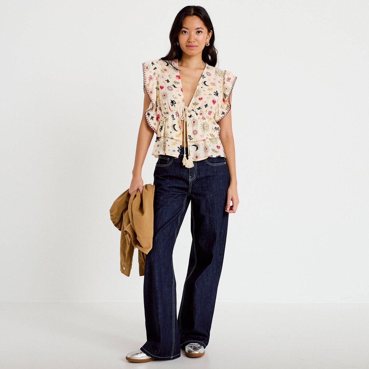 Jean wide leg taille basse denim brut femme