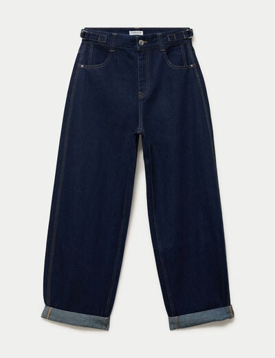 Jean barrel long en coton denim brut femme
