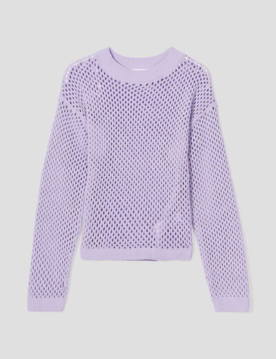 Pull ajouré col rond parme femme