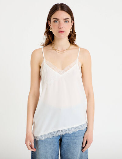 D&eacute;bardeur ajust&eacute; d&eacute;collet&eacute; dentelle blanc femme