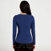 T-shirt cintr&eacute; col rond manches longues bleu fonc&eacute; femme