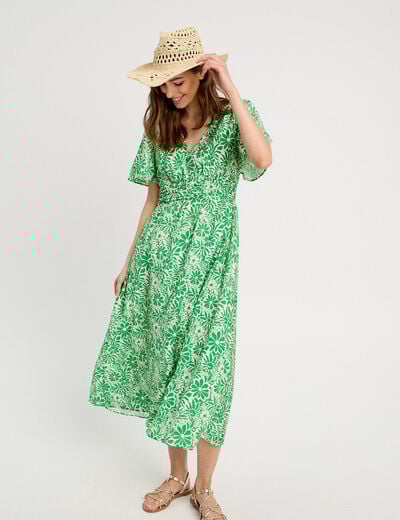 Robe longue évasée vert menthe femme