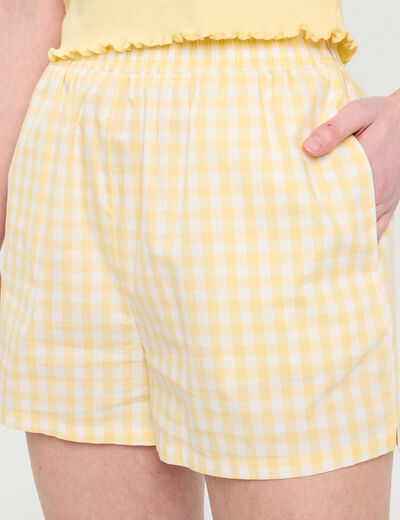 Short droit taille élastiquée jaune femme