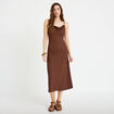 Robe longue droite en maille marron femme