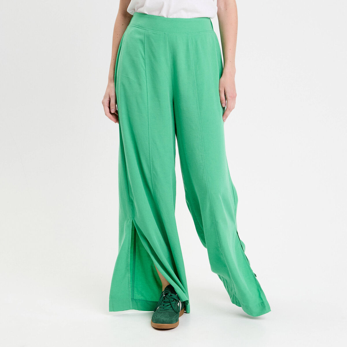 Pantalon large taille standard vert femme