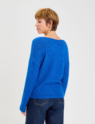 Pull avec col en V bleu electrique femme