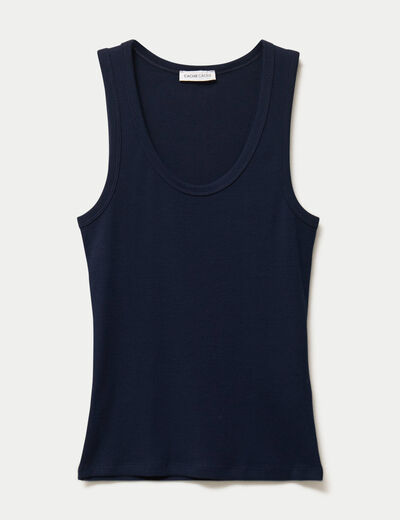 D&eacute;bardeur c&ocirc;tel&eacute; col rond bleu marine femme