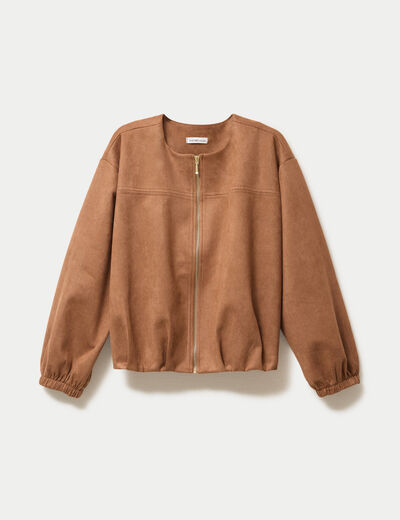 Veste oversize effet boule aspect daim camel femme