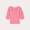 Pull manches 3/4 brodées rose femme