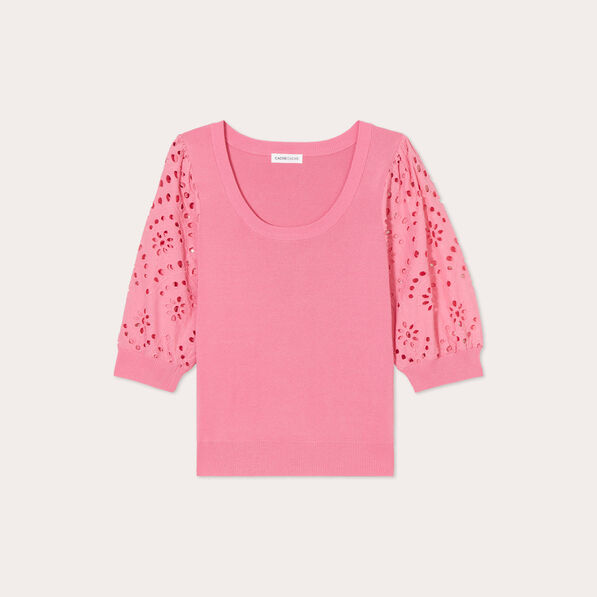 pull manches 34 brodees rose femme Pull manches 3/4 brodées rose femme