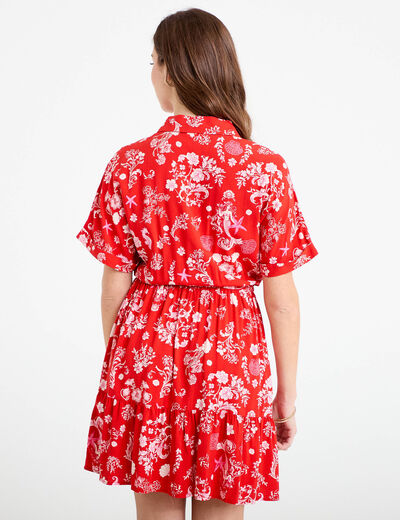 Robe courte &eacute;vas&eacute;e col chemise rouge femme
