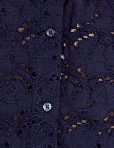 Chemise manches courtes brodée bleu marine femme