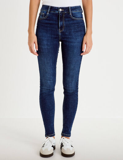 Jean skinny taille haute bleu fonc&eacute; femme
