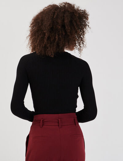 Pull côtelé avec boutons noir femme