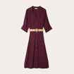 Robe midi évasée ceinturée prune femme