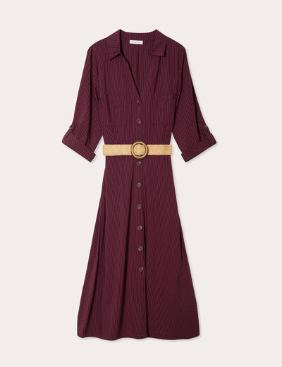 Robe midi évasée ceinturée prune femme