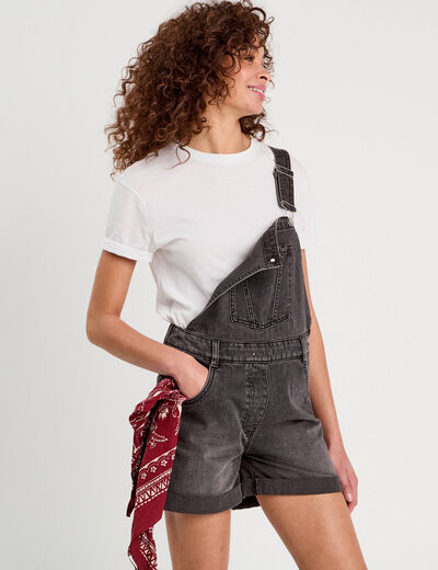 Salopette short en jean denim noir femme