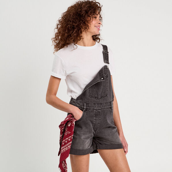Salopette short en jean denim noir femme
