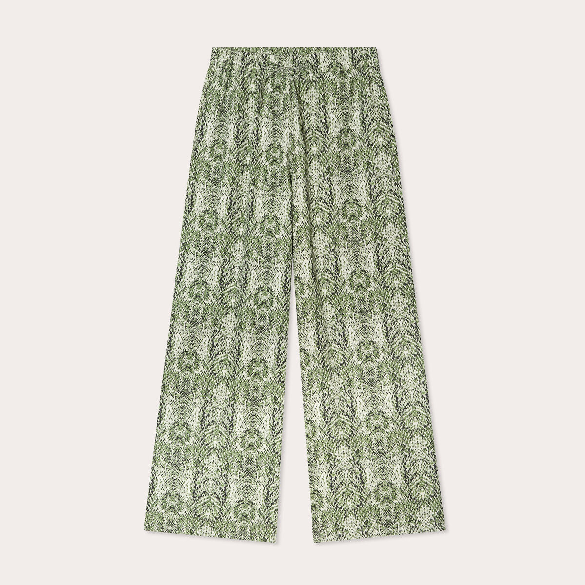 Pantalon large taille haute vert kaki femme