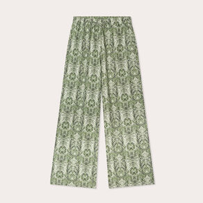 Pantalon large taille haute vert kaki femme