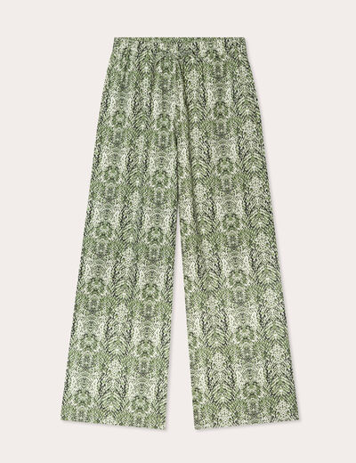 Pantalon large taille haute vert kaki femme