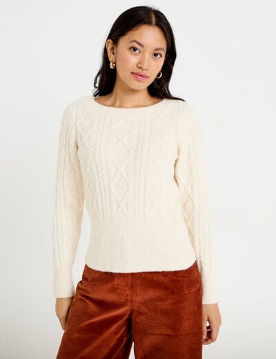 Pull col bateau manches longues ivoire femme