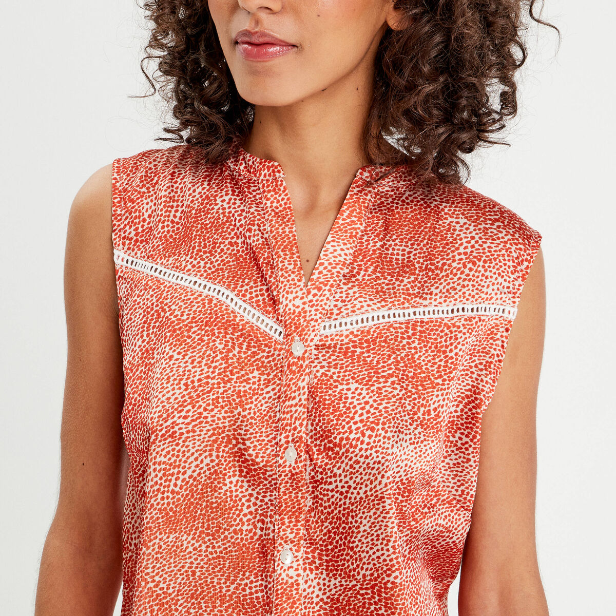Blouse sans manches satin orange femme