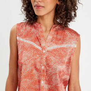 Blouse sans manches satin orange femme