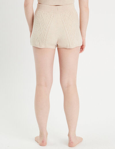 Short ajusté en tricot beige femme