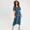 Robe longue évasée col en V bleu foncé femme