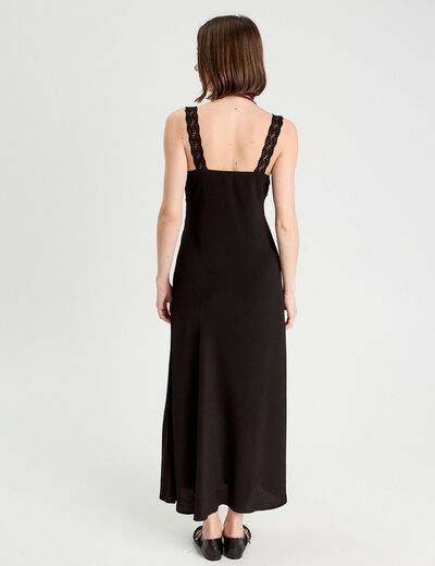 Robe longue évasée noir femme