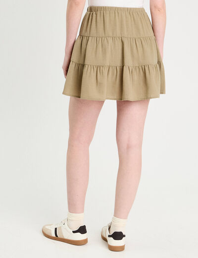 Jupe droite volantée vert kaki femme