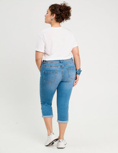 Pantacourt slim en jean denim double stone femme