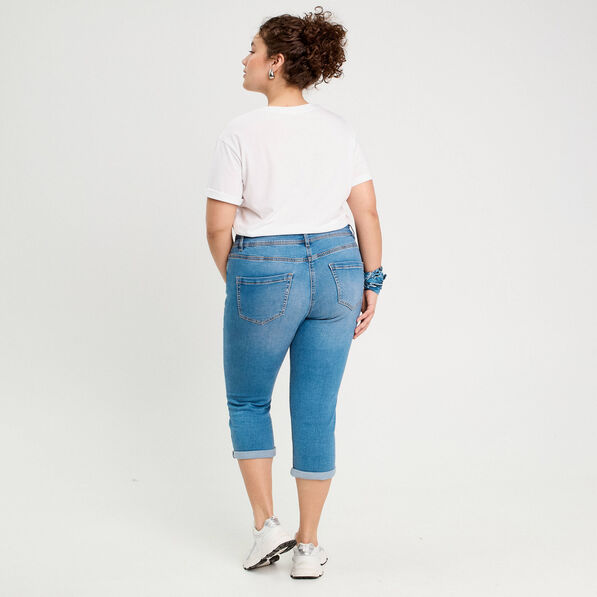 Pantacourt slim en jean denim double stone femme