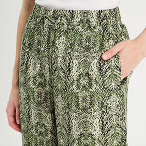 Pantalon large taille haute vert kaki femme