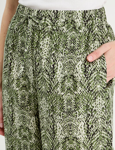 Pantalon large taille haute vert kaki femme