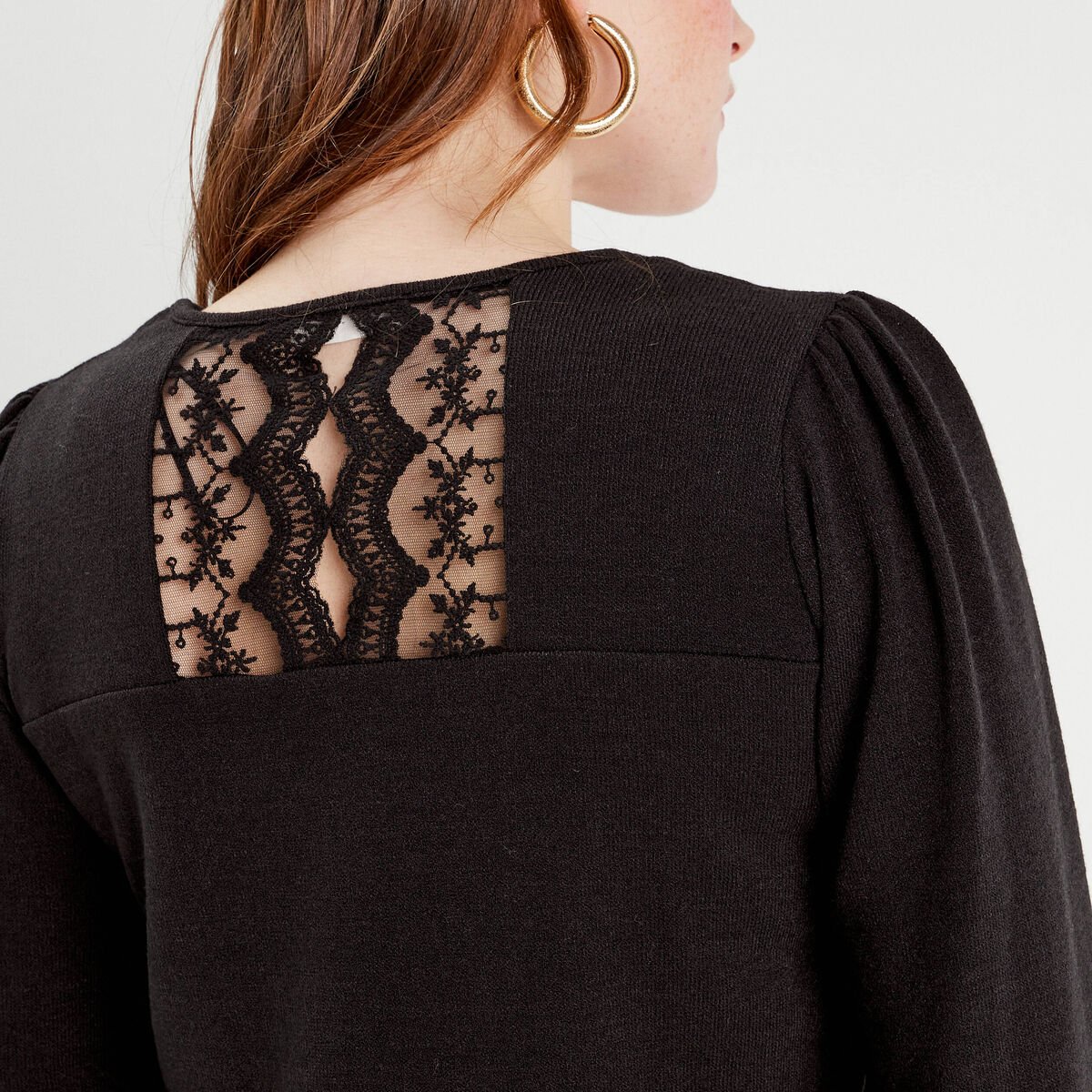 Pull dos en dentelle noir femme