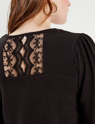 Pull dos en dentelle noir femme