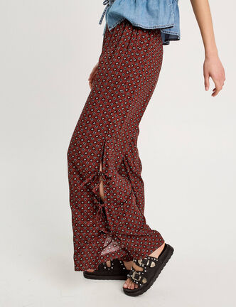 Pantalon large avec noeuds marron cognac femme