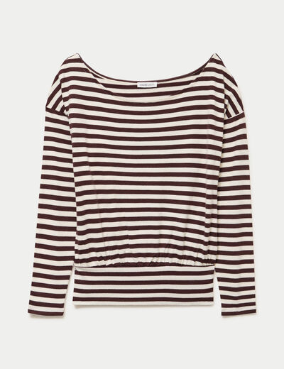 T-shirt col bateau manches longues blanc femme