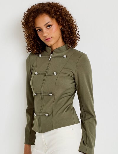 Veste ajust&eacute;e manches longues vert kaki femme