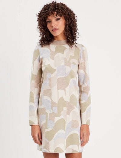 Robe pull droite col montant beige femme