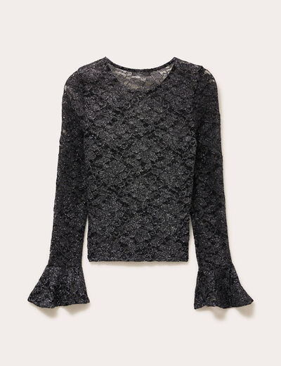 T-shirt manches longues dentelle noir femme
